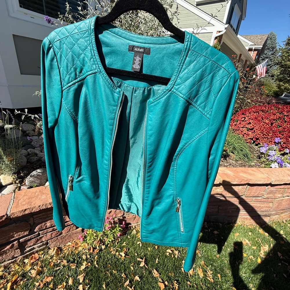 Alfani Women's Teal Vegan Leather Jacket